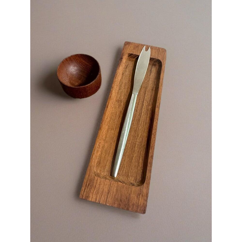 MCM Danish Teak Serving Tray Cracker Cheese W Utensil Small Dish Scandinavian